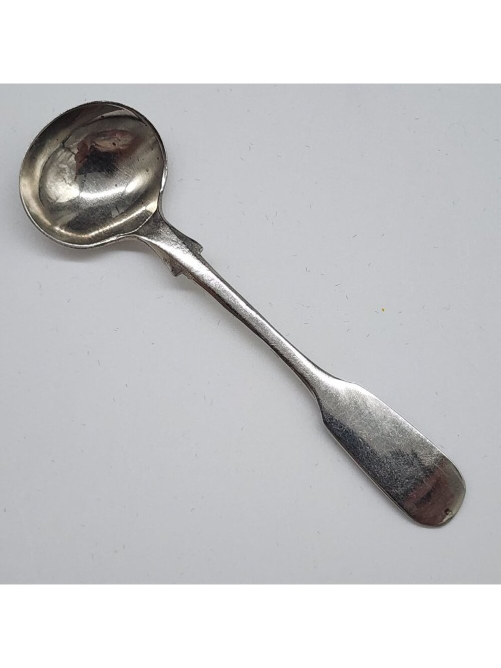Antique Nickel Silver Salt Spoon With Flat Handle & Rounded Bowl 3-1/2"